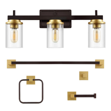 Liam 23.25" 3-Light Farmhouse Industrial Vanity Light with Bathroom Hardware Accessory Set - JONATHAN Y